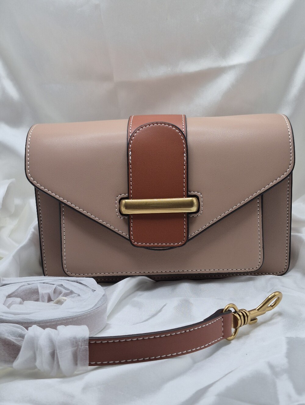 PARIS Classic Two-Tone fawn & Terracotta Shoulder Bag Bolvaint Dust Bag Too!